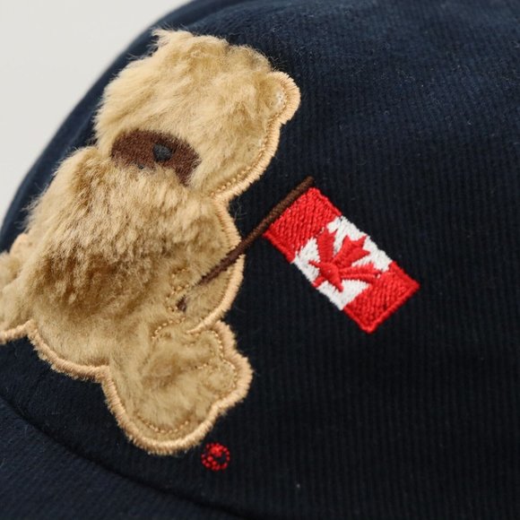 Youth Baseball Cap Hat - Navy Canada w/ Canadian Flag and Fuzzy Bear - Picture 3 of 8